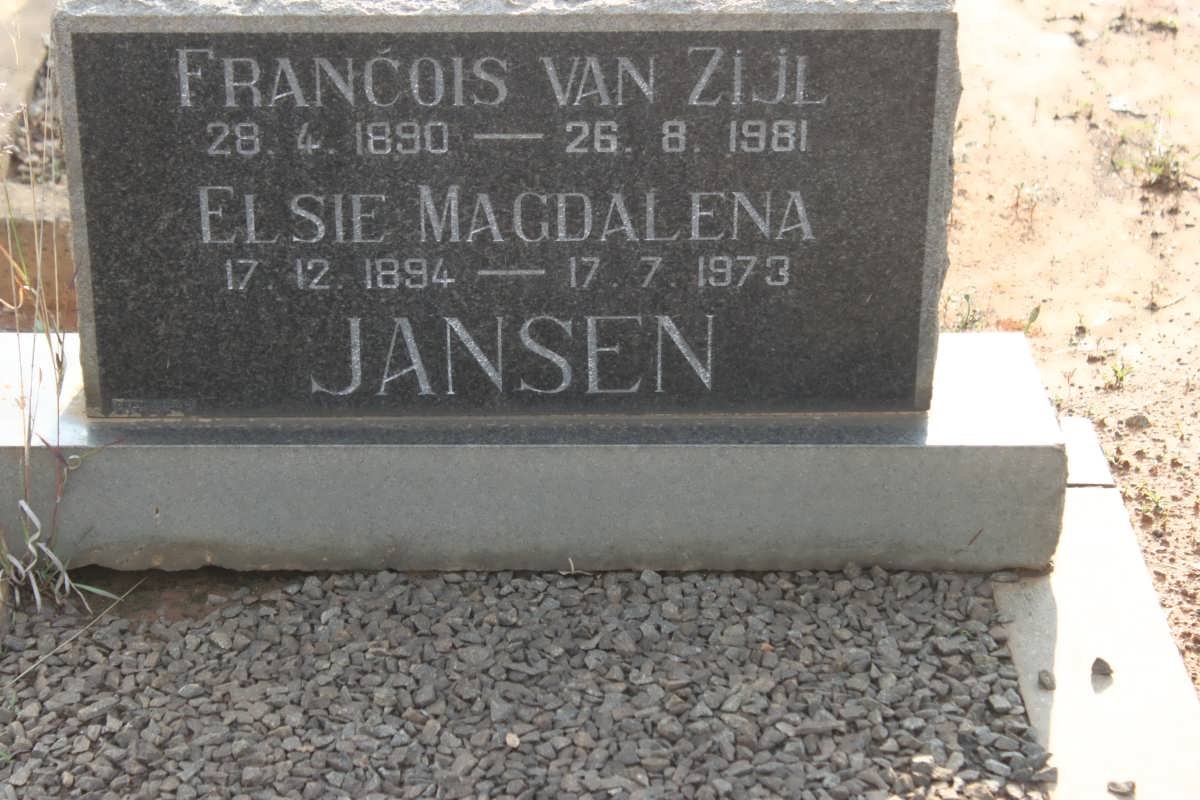 JANSEN Francois Van Zijl 1890-1981 &amp; Elsie Magdalena 1894-1973