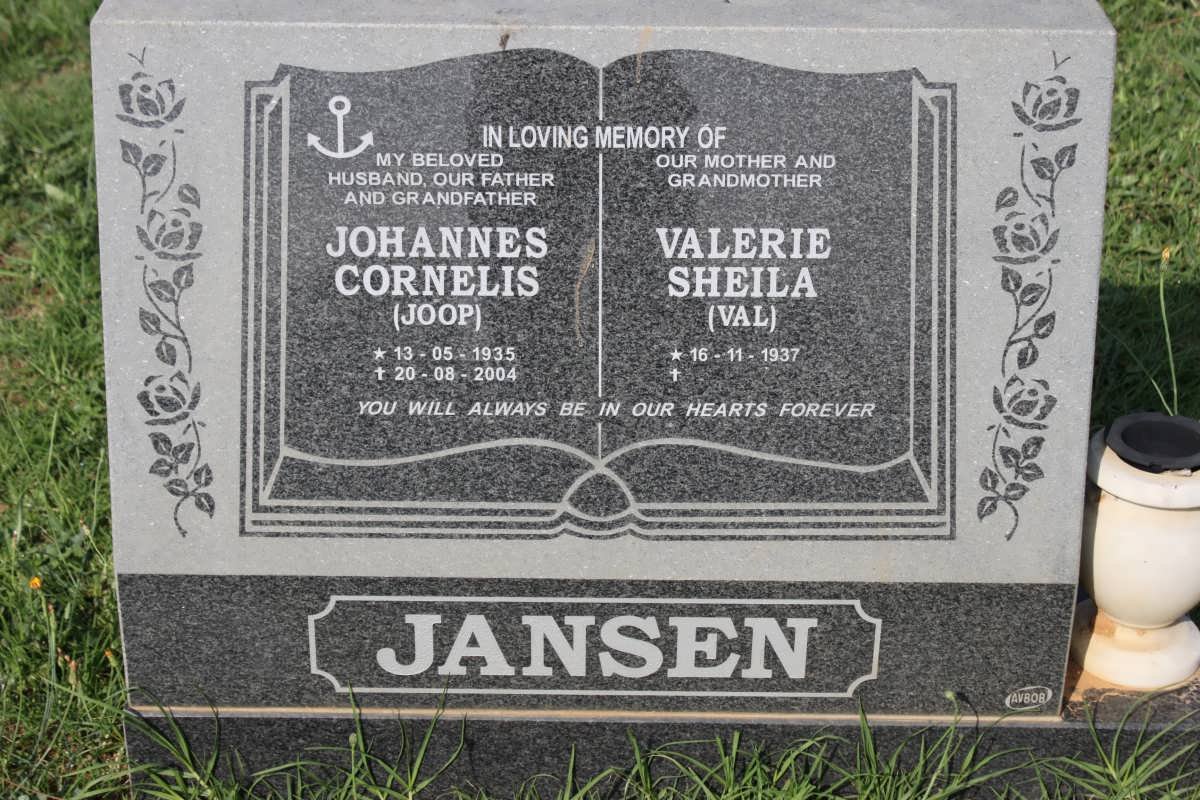 JANSEN Johannes Cornelis 1935-2004 &amp; Valerie Sheila 1937-