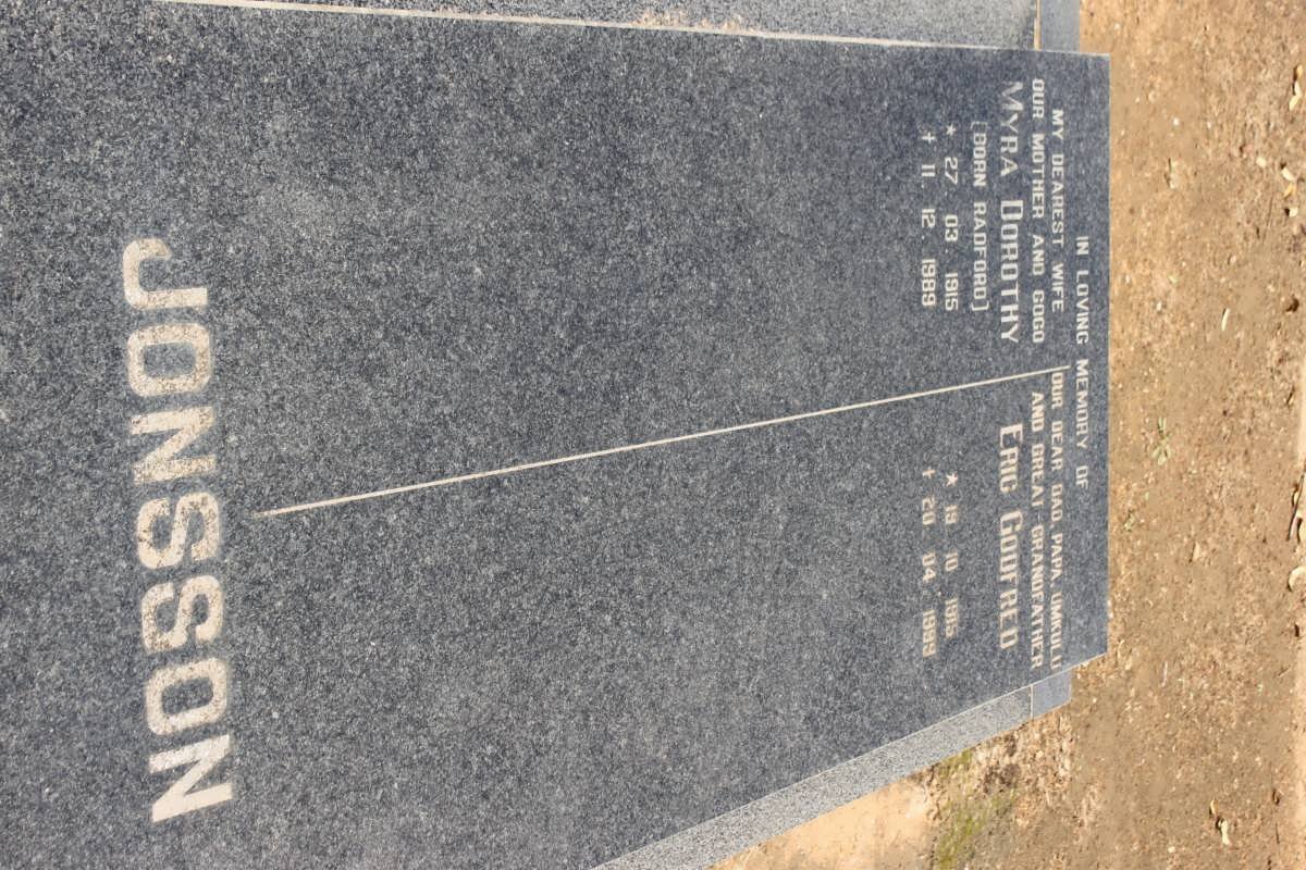 JOHNSON Eric Godfred 1915-1999 &amp; Myra Dorothy RADFORD 1915-1989