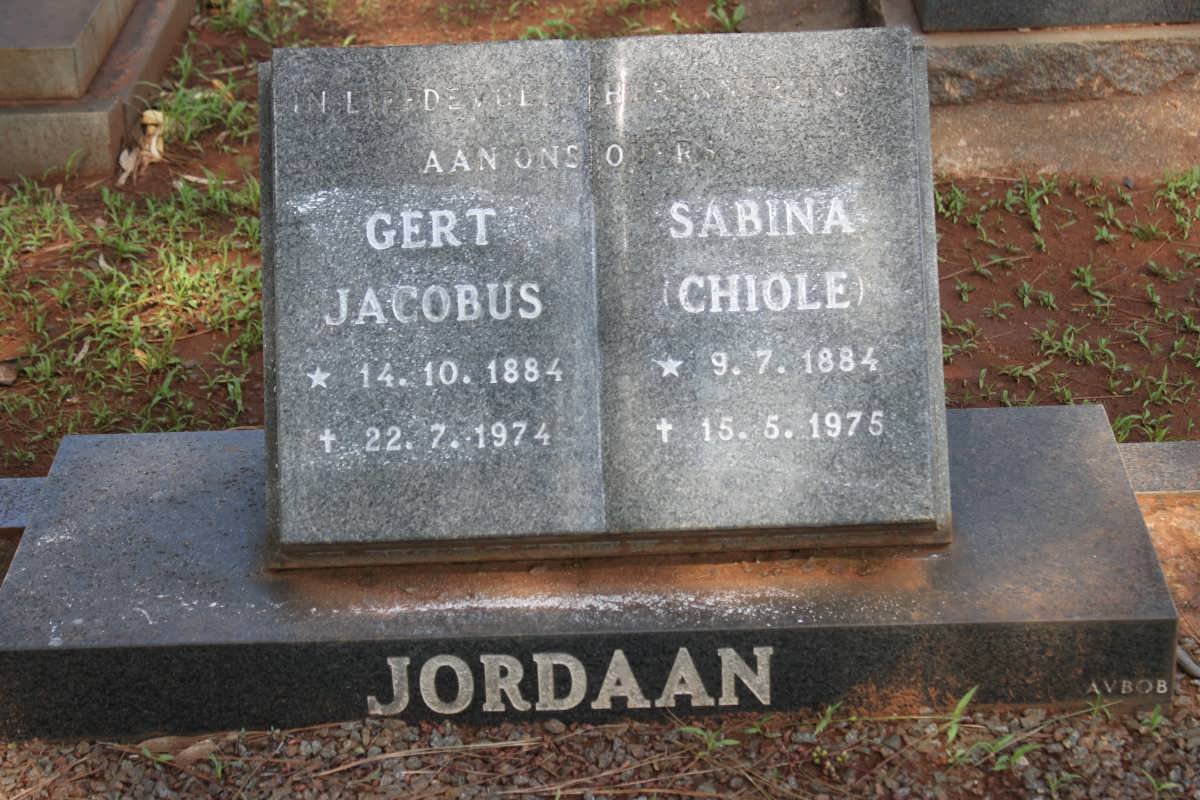 JORDAAN Gert Jacobus 1884-1974 &amp; Sabina CHIOLE 1884-1975