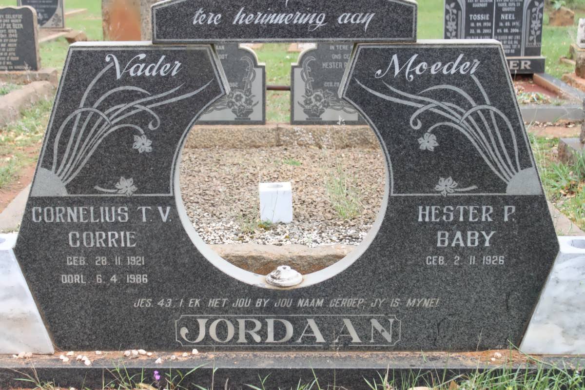 JORDAAN Cornelius T.V. 1921-1986 &amp; Hester P. 1926-