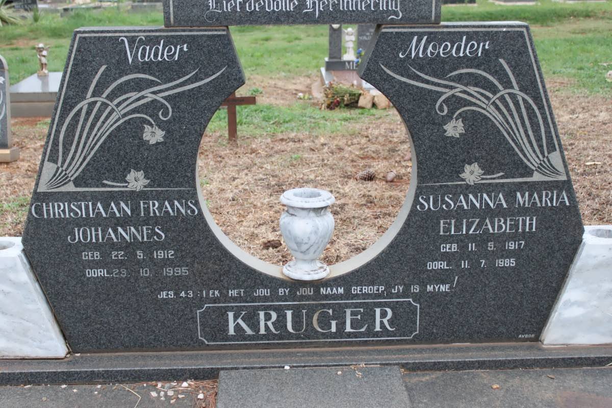 KRUGER Christiaan Frans Johannes 1912-1995 &amp; Susanna Maria Elizabeth 1917-1985