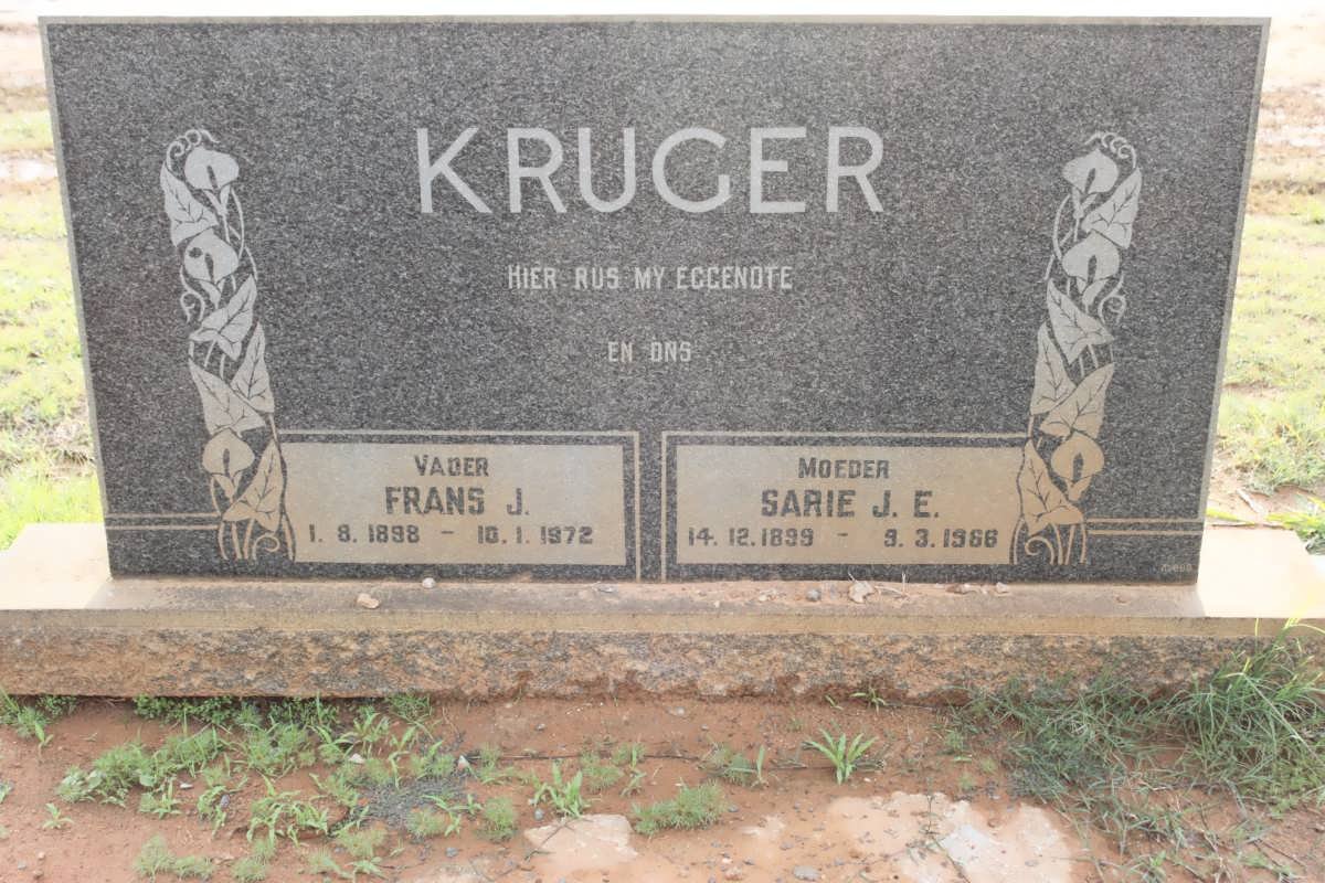 KRUGER Frans J. 1898-1972 &amp; Sarie J.E. 1899-1966
