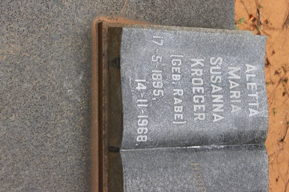KROEGER Aletta Maria Susanna nee RABE 1895-1968
