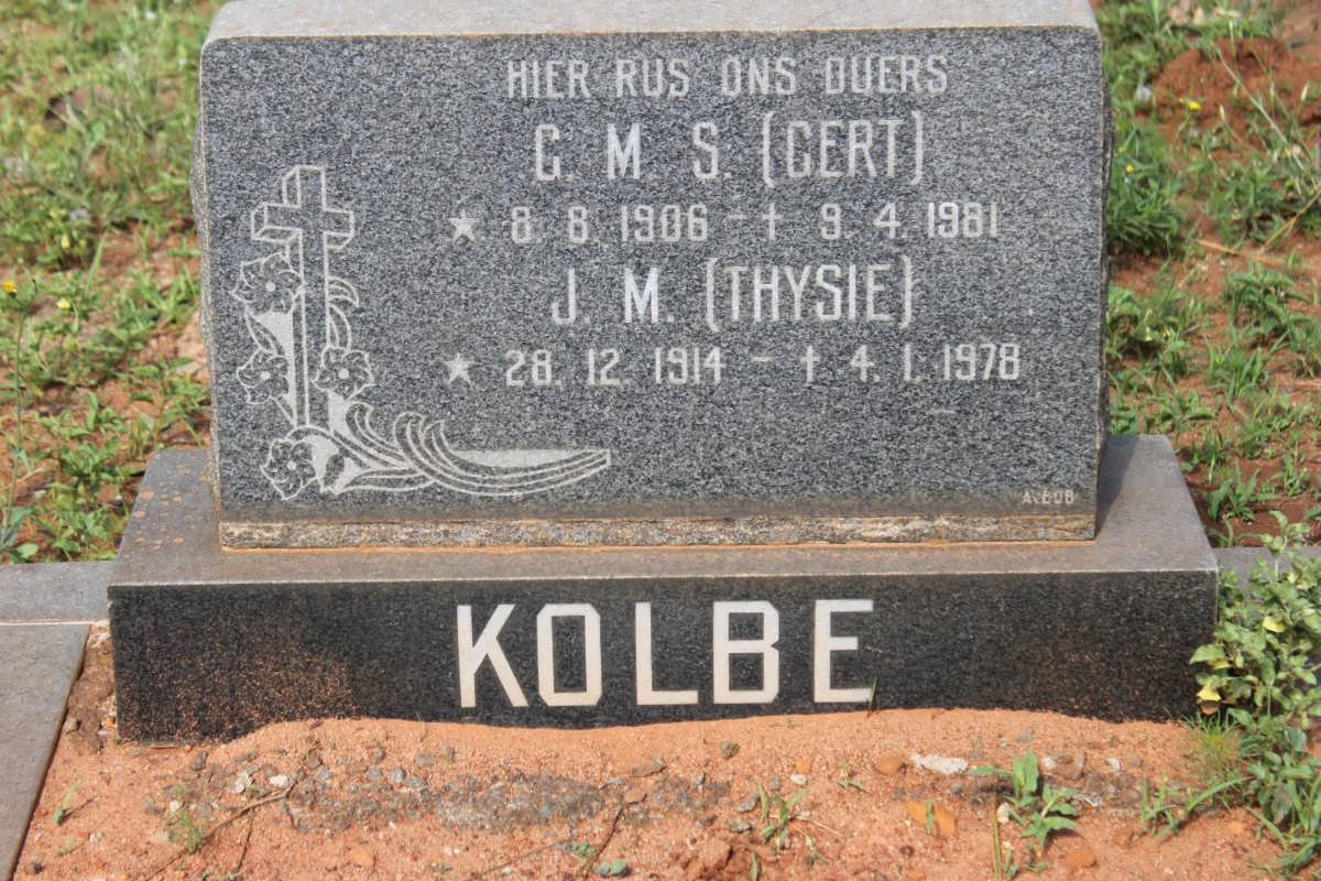 KOLBE G.M.S. 1906-1981 &amp; J.M. 1914-1978