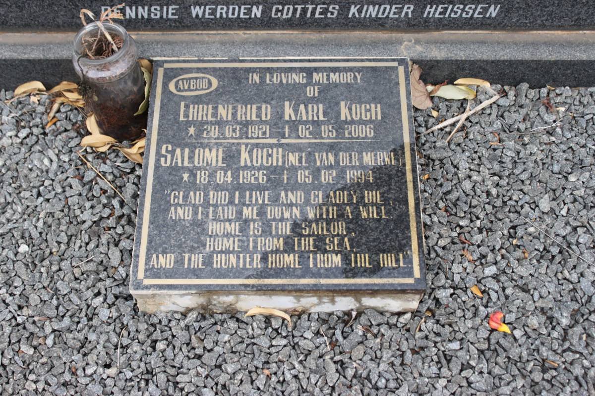 KOCH Ehrenfried Karl 1921-2006 &amp; Salome VAN DER MERWE 1926-1994