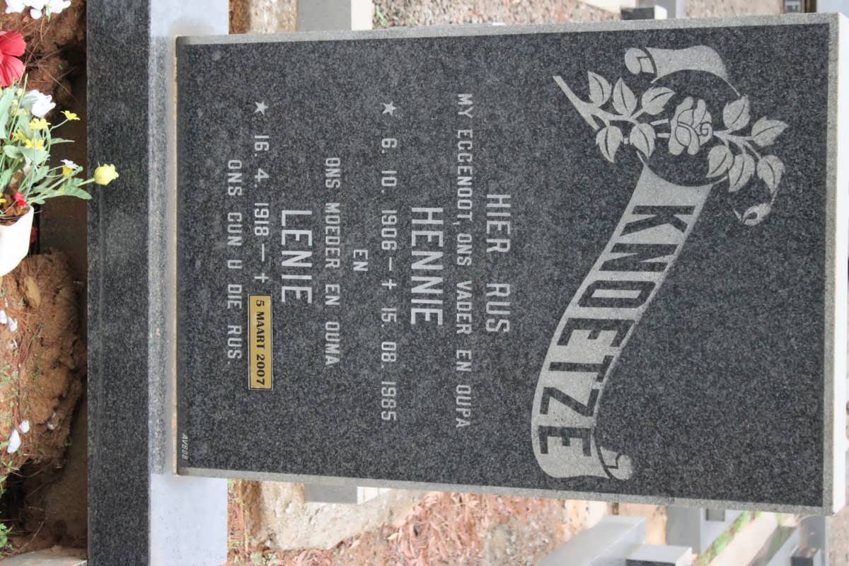 KNOETZE Hennie 1906-1985 &amp; Lenie 1918-2007
