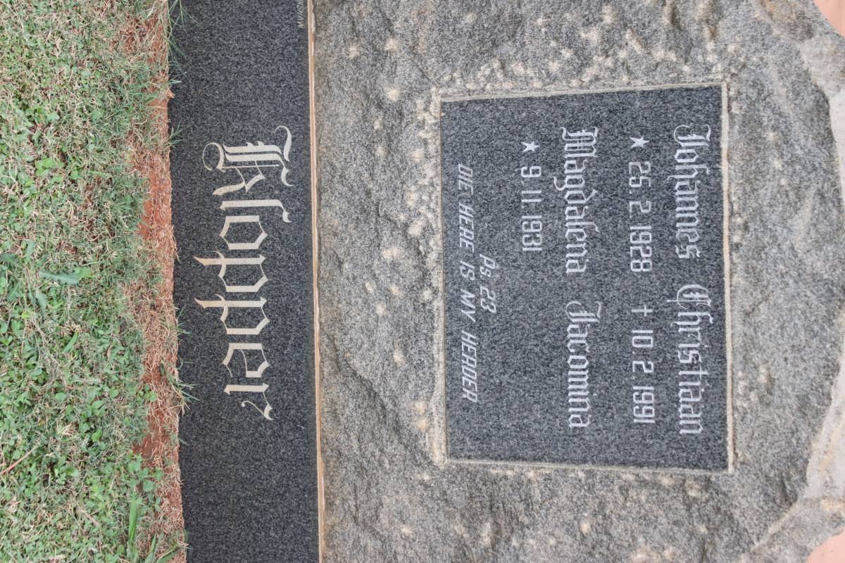 KLOPPER Johannes Christiaan 1928-1991 &amp; Magdalena Jacomina 1931-