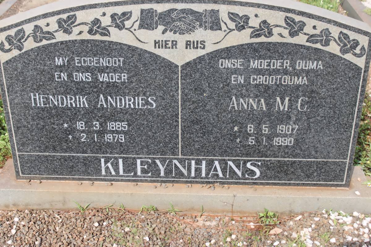 KLEYNHANS Hendrik Andries 1885-1979 &amp; Anna M.C. 1907-1990