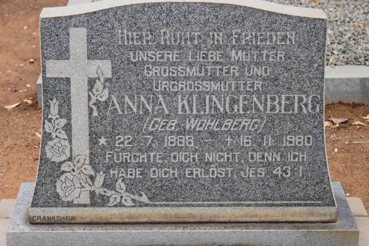 KLINGENBERG Anna nee WOHLBERG 1888-1980