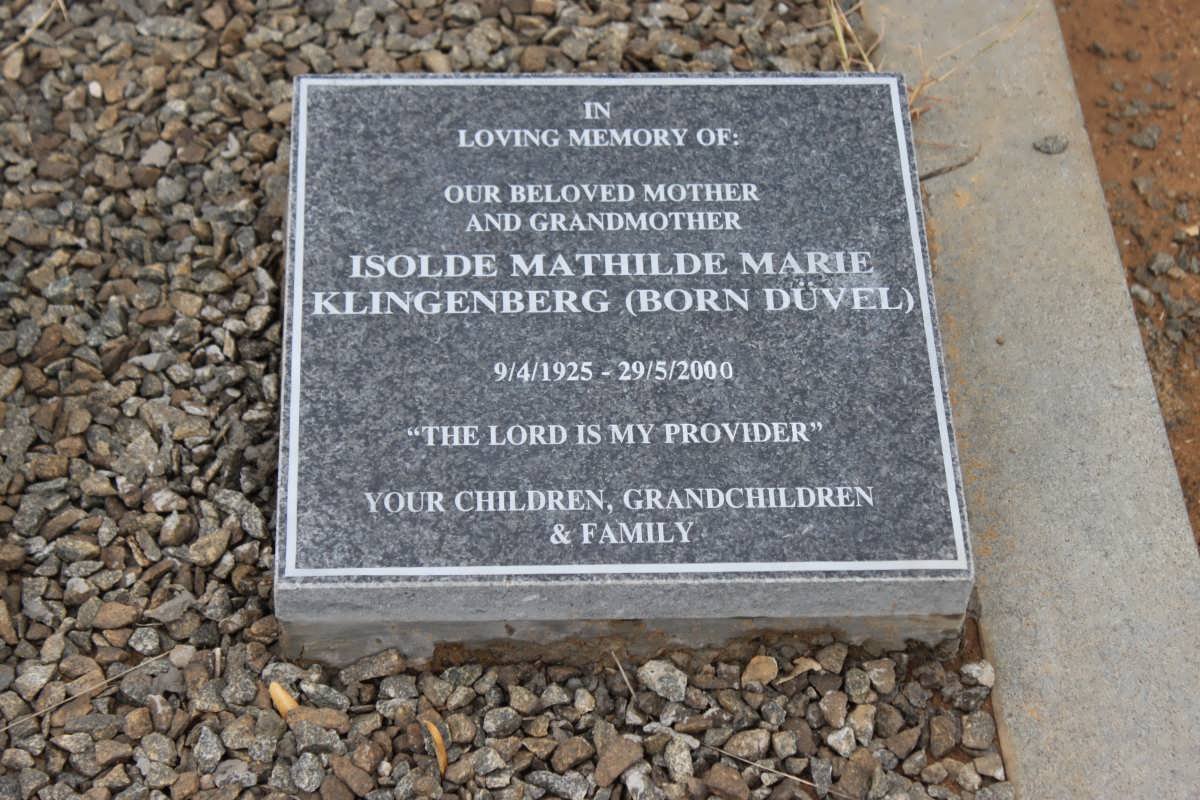 KLINGENBERG Isolde Mathilda Marie nee DUVEL 1925-2000