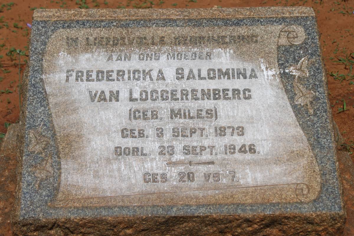LOGGERENBERG Fredericka Salomina, van nee MILES 1873-1946