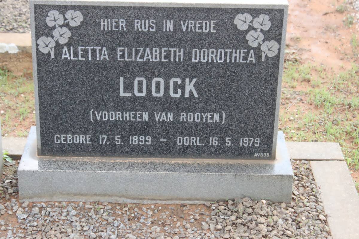 LOOCK Aletta Elizabeth Dorothea formerly VAN ROOYEN 1899-1979