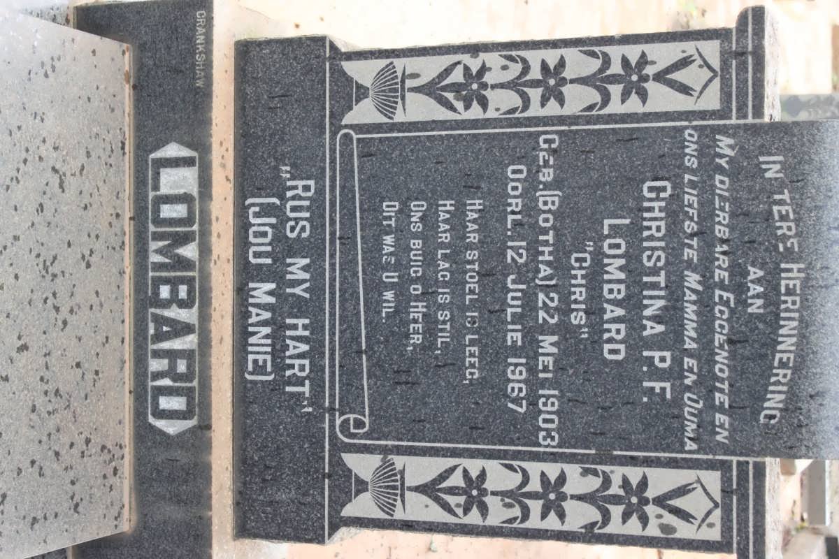 LOMBARD Christina P.F. nee BOTHA 1903-1967