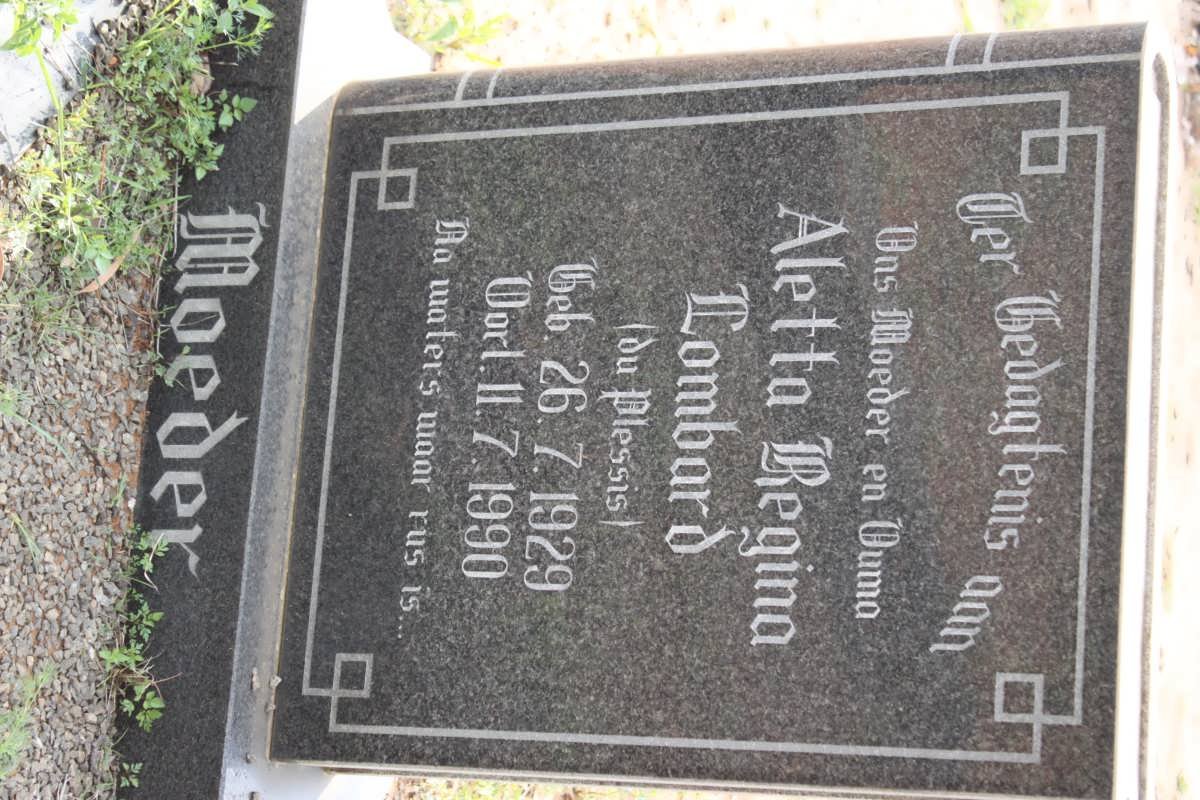 LOMBARD Aletta Regina nee DU PLESSIS 1929-1990