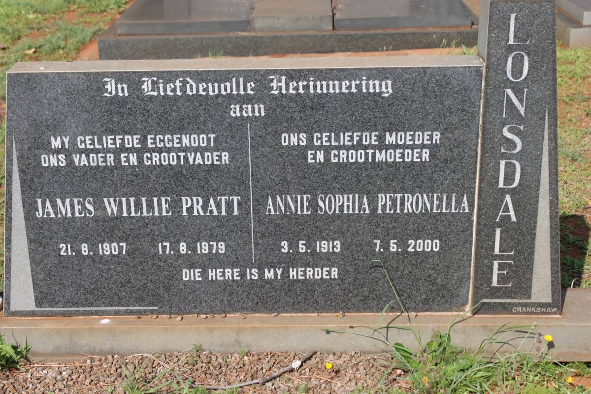 LONSDALE James Willie Pratt 1907-1979 &amp; Annie Sophia Petronella 1913-2000