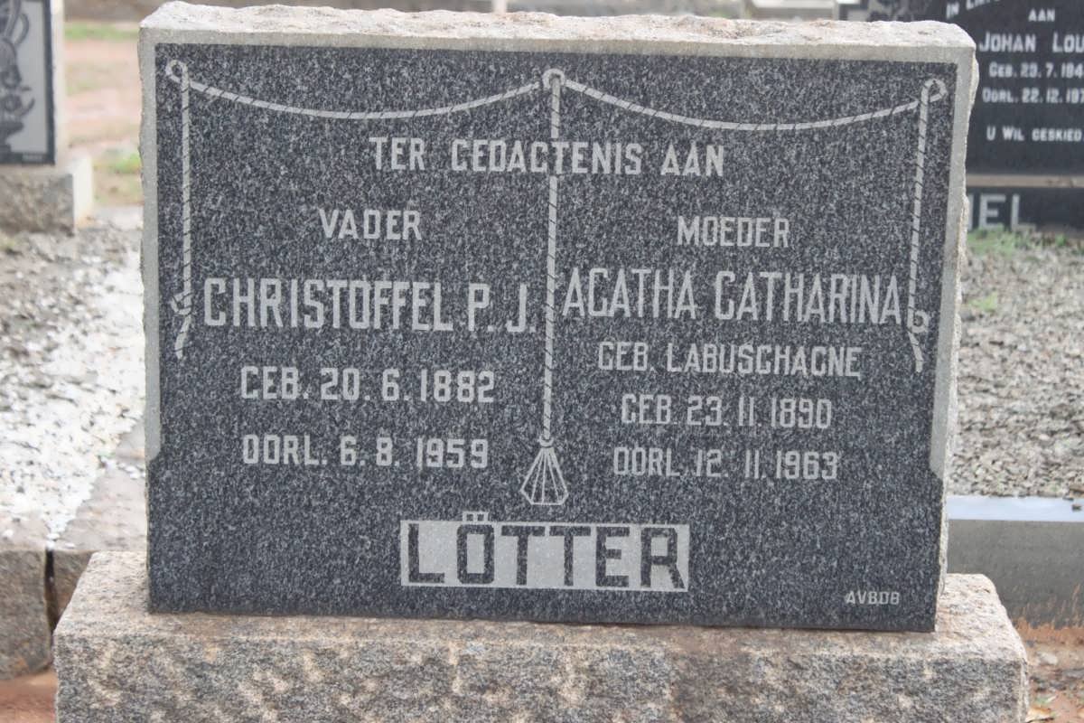 LÖTTER Christoffel P.J. 1882-1959 &amp; Agatha Catharina LABUSCHAGNE 1890-1963