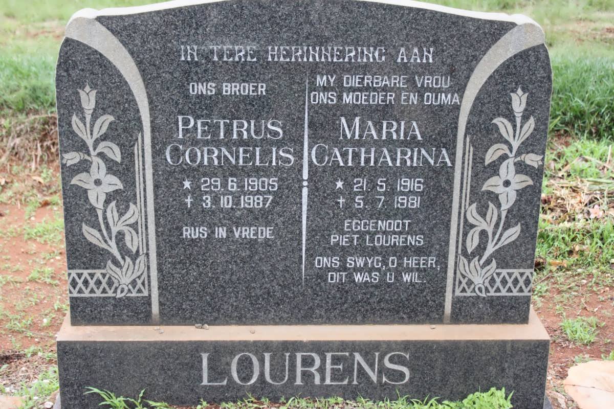 LOURENS Petrus Cornelius 1905-1987 &amp; Maria Catharina 1916-1981