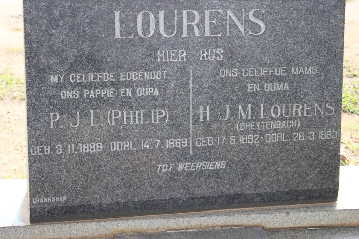LOURENS P.J.L. 1889-1969 &amp; H.J.M. BREYTENBACH 1892-1983