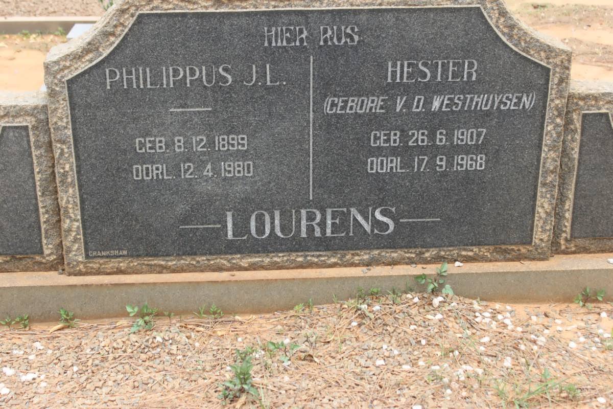 LOURENS Philippus J.L. 1899-1980 &amp; Hester V.D. WESTHUIZEN 1907-1968