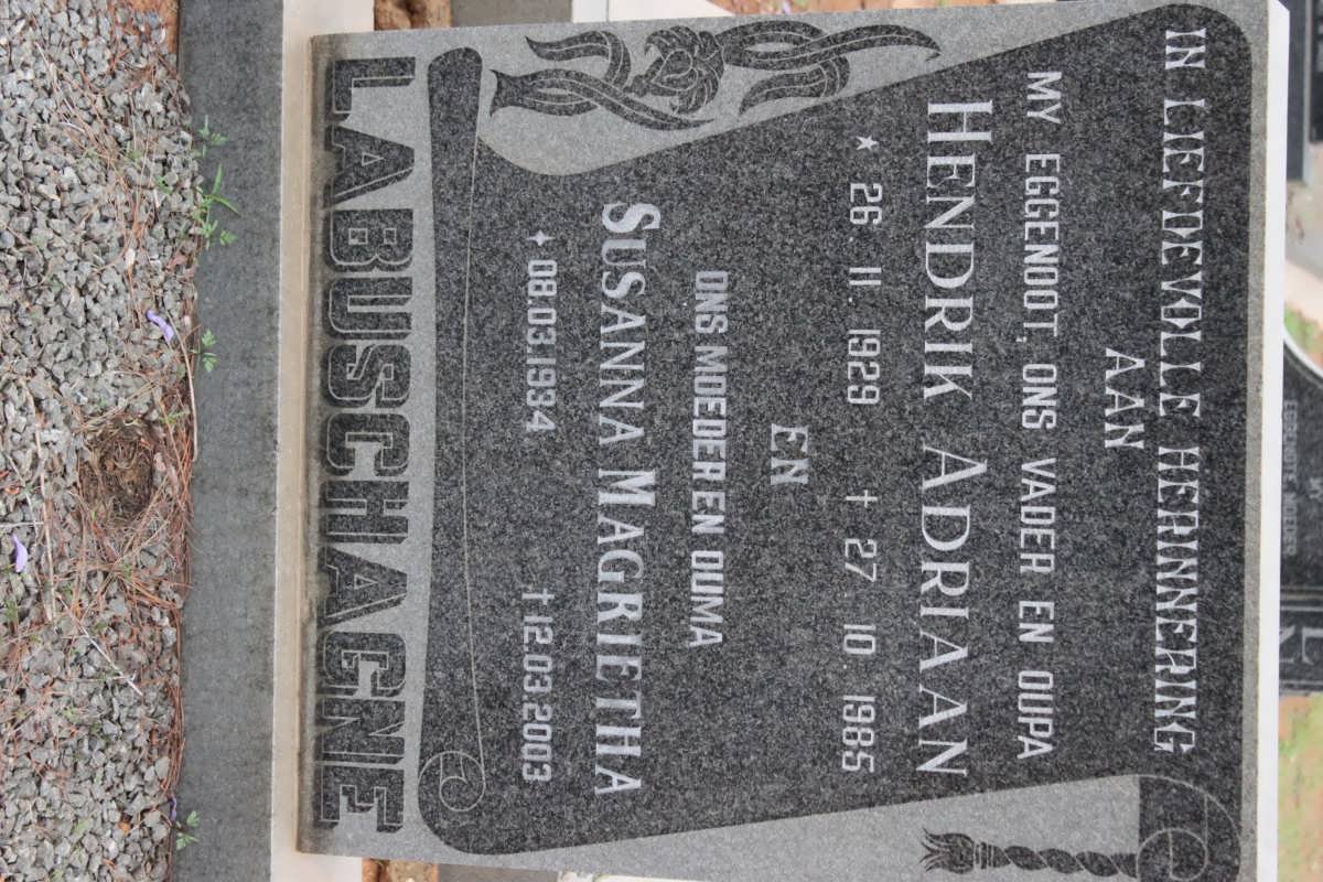 LABUSCHAGNE Hendrik Adriaan 1929-1985 &amp; Susanna Magrietha 1934-2003