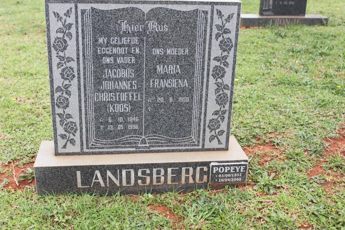 LANDSBERG Jacobus Johannes Christoffel 1946-1996 &amp; Maria Fransiena 1950- :: LANDSBERG Popeye 1951-2008