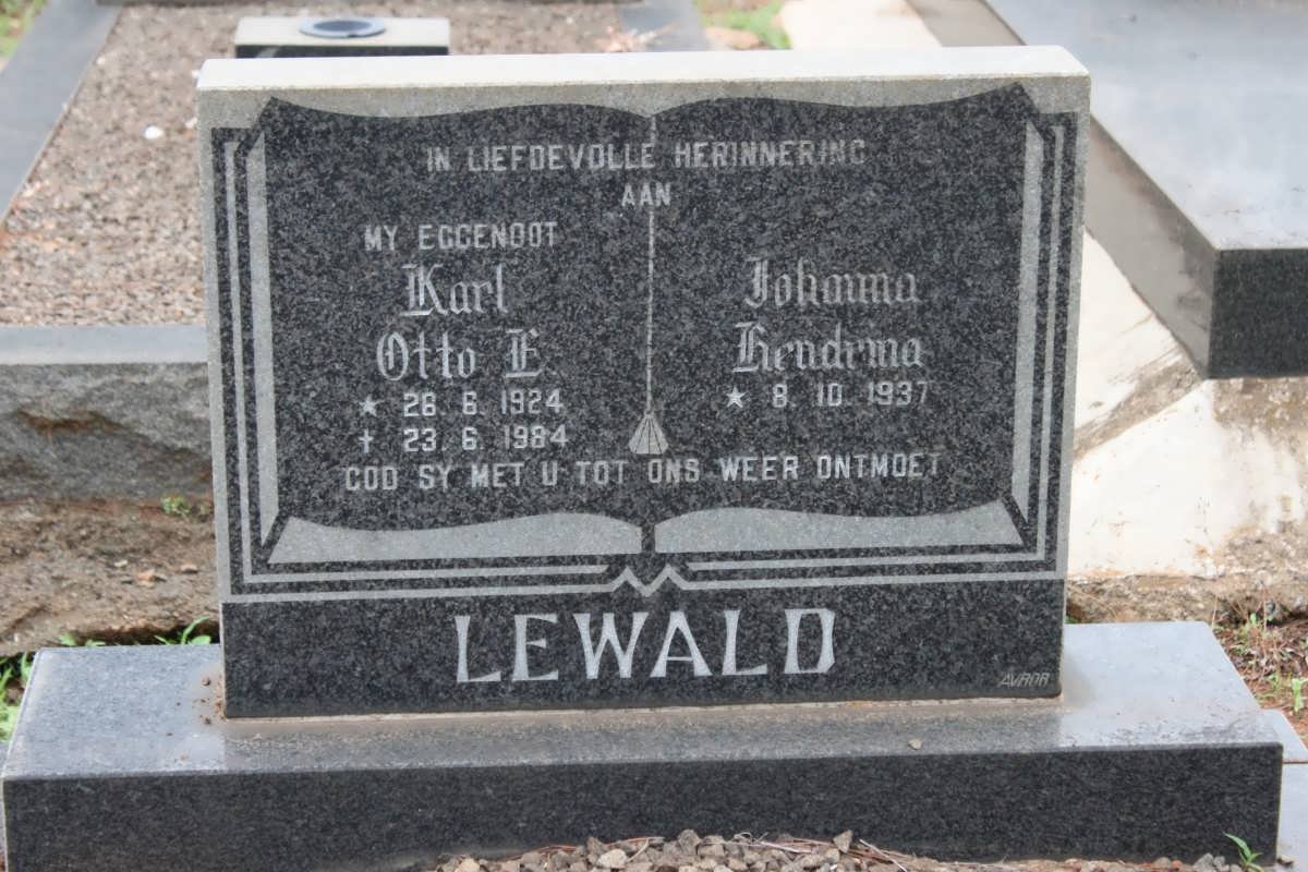 LEWALD Karl Otto E. 1924-1984 &amp; Johanna Hendrina 1937-