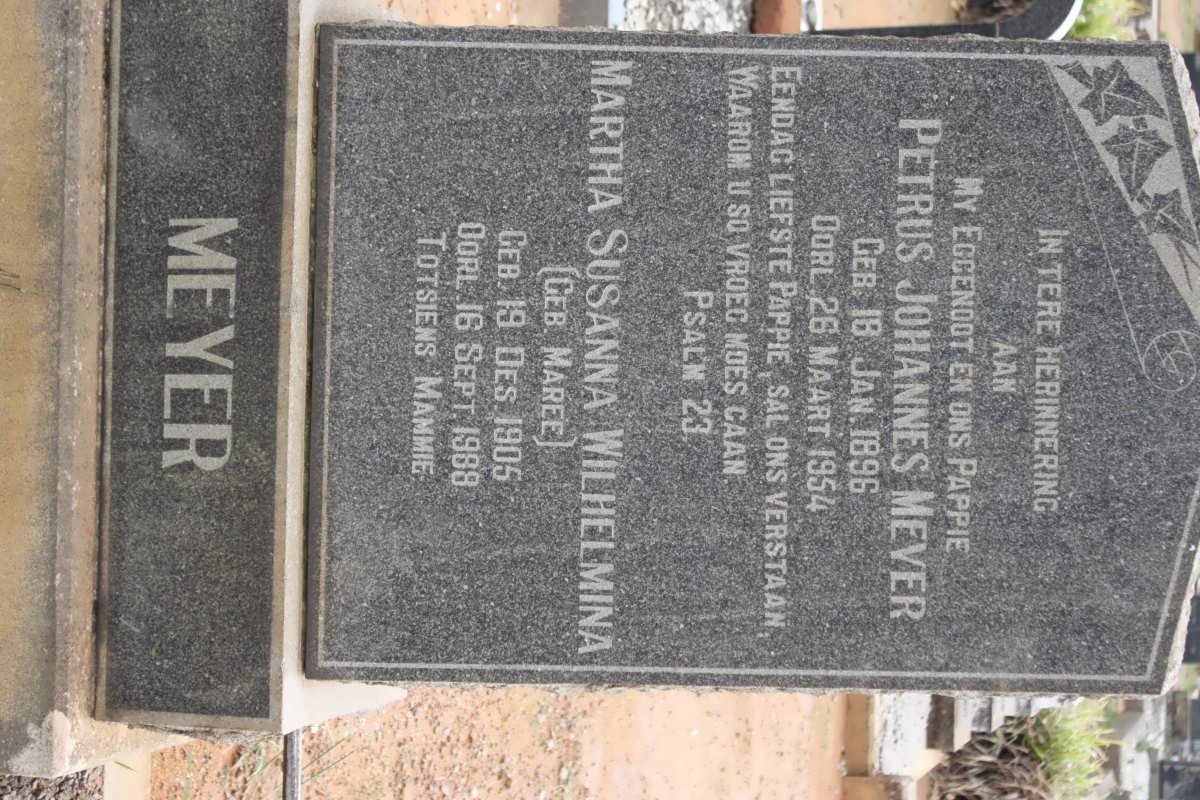 MEYER Petrus Johannes 1896-1954 &amp; Martha Susanna Wilhelmina MAREE 1905-1988