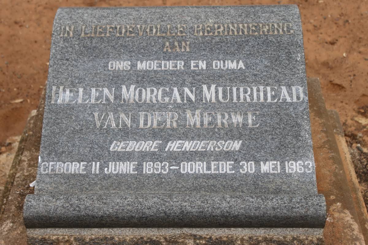 MERWE Helen Morgan Muirhead, van der nee HENDERSON 1893-1963