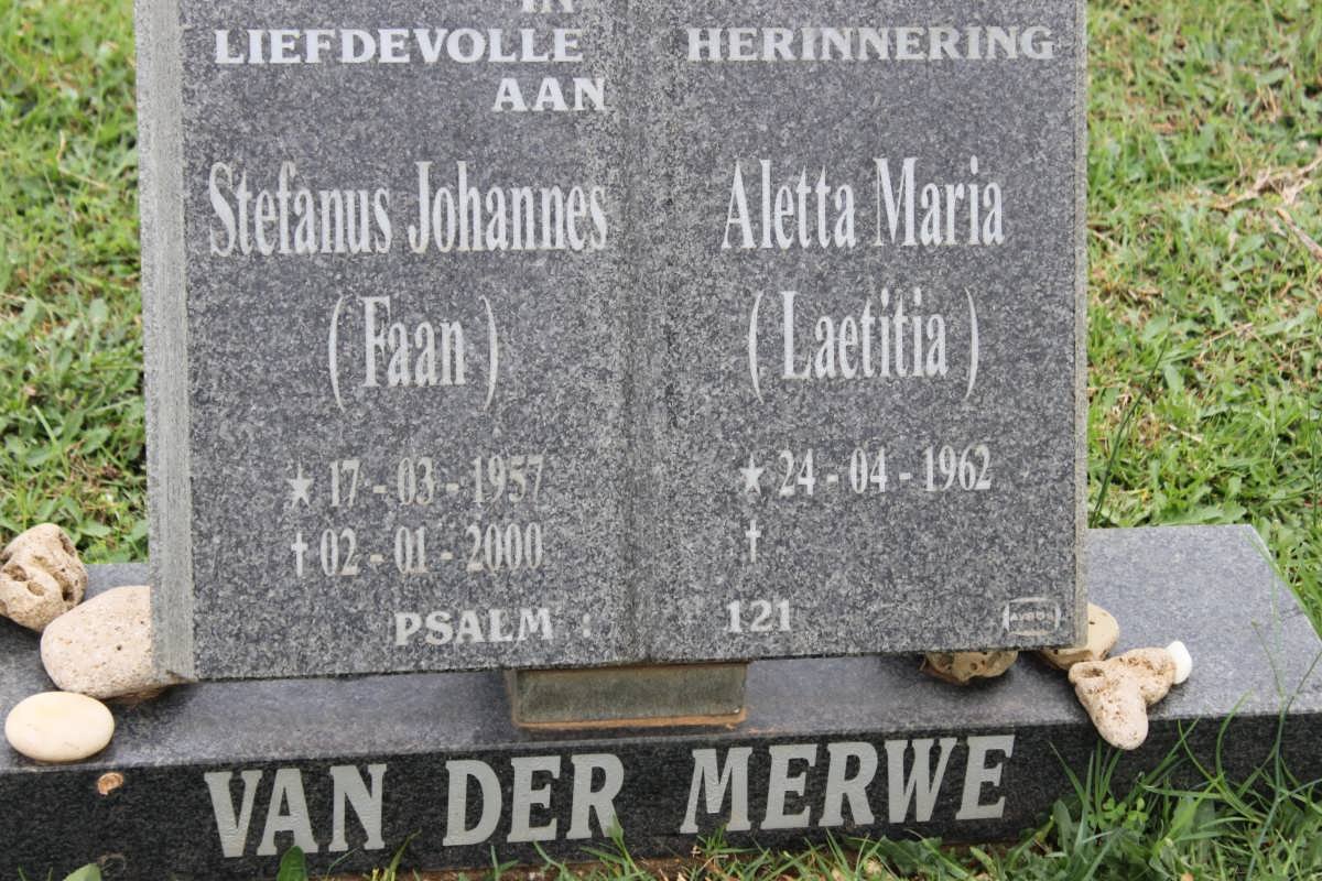 MERWE Stefanus Johannes, van der 1957-2000 &amp; Aletta Maria 1962