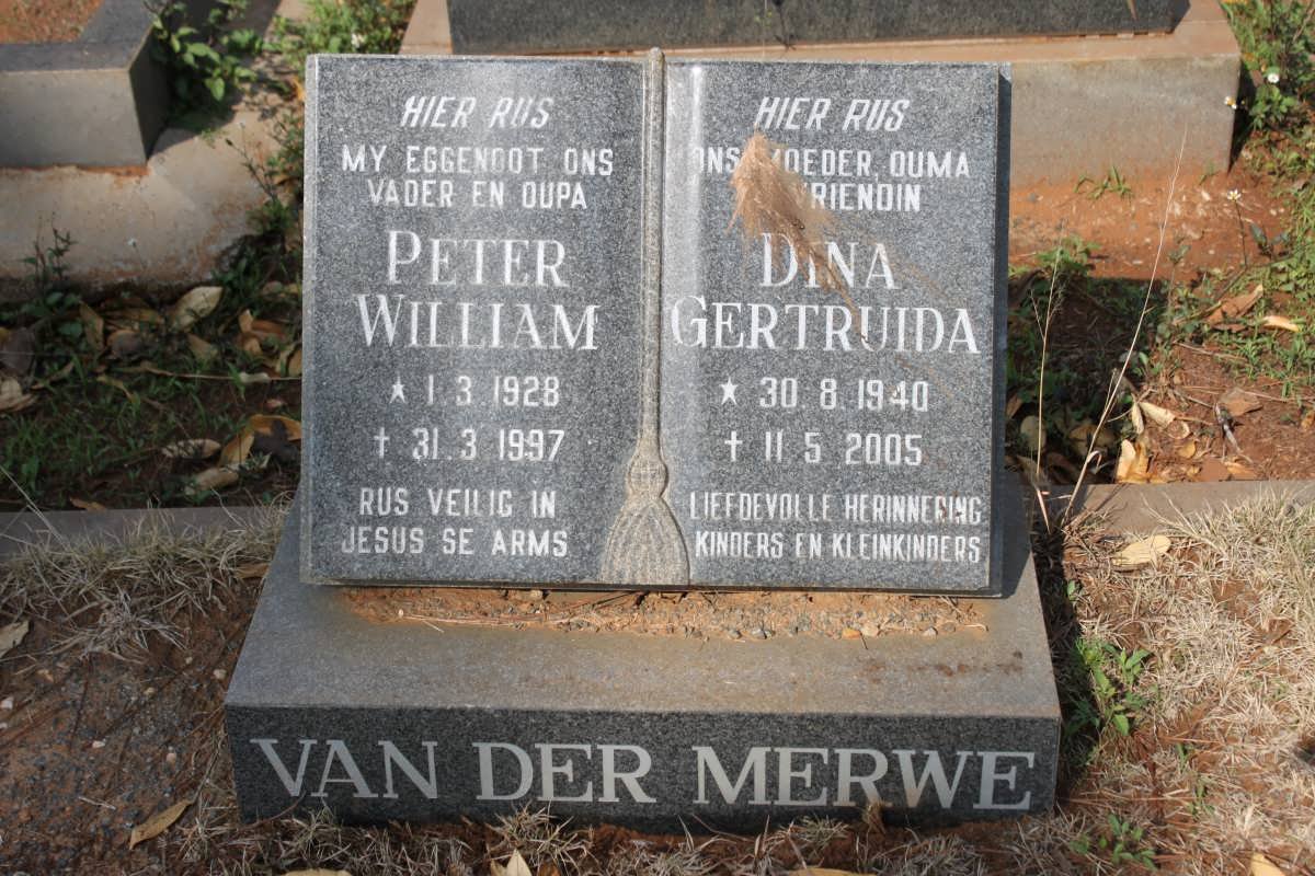 MERWE Peter William, van der 1928-1997 &amp; Dina Gertruida 1940-2005