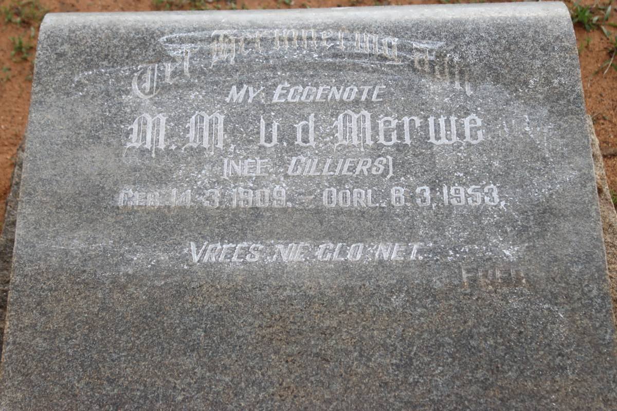 MERWE M.M., v.d. nee CILLIERS 1909-1953