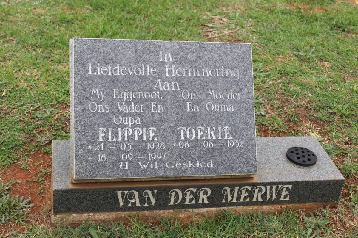 MERWE Flippie, v.d. 1928-1997 &amp; Toekie 1932-