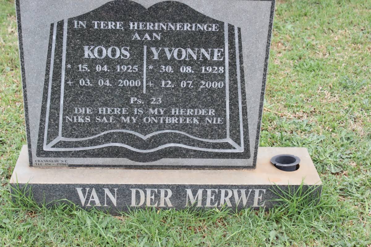 MERWE Koos, van der 1925-2000 &amp; Yvonne 1928-2000