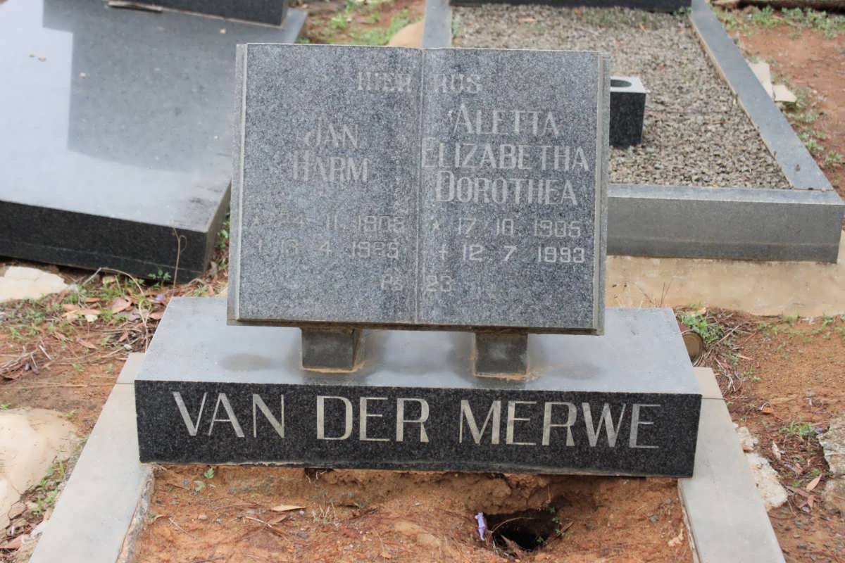 MERWE Jan Harm, van der 1908-1985 &amp; Aletta Elizabeth Dorothea 1905-1993