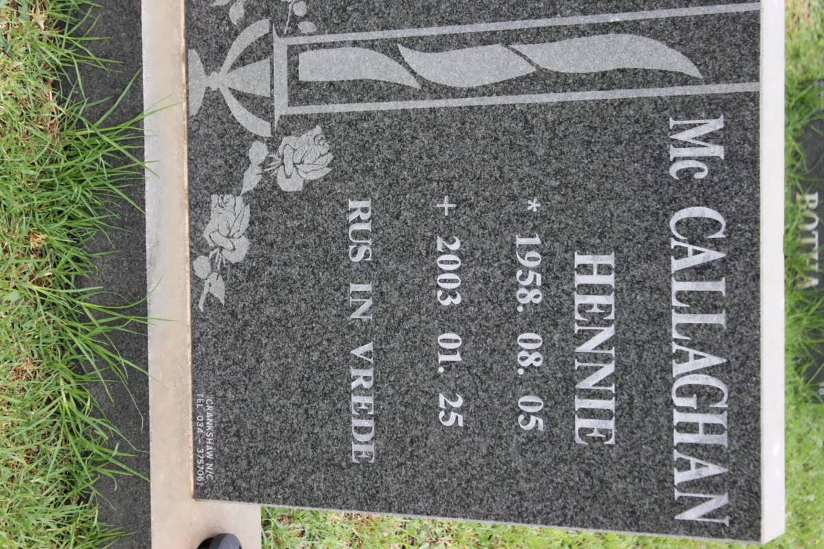McCALLAGHAN Hennie 1958-2003