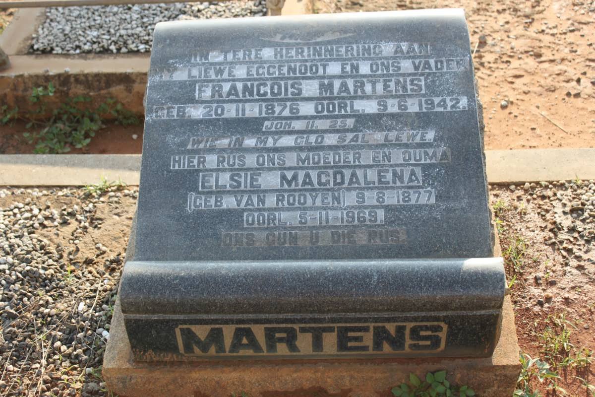 MARTENS Francois 1876-1942 &amp; Elsie Magdalena VAN ROOYEN 1877-1969