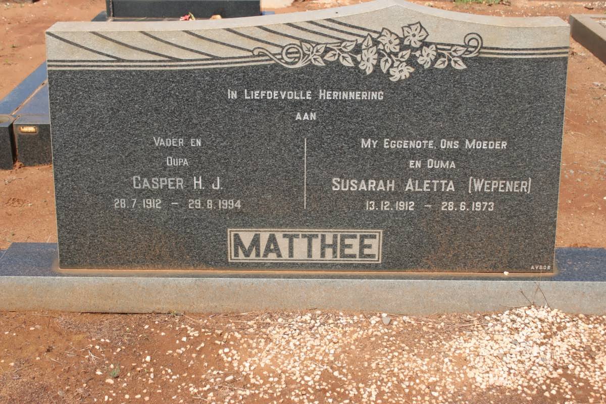 MATTHEE Casper H.J. 1912-1994 &amp; Susarah Aletta WEPENER 1912-1973