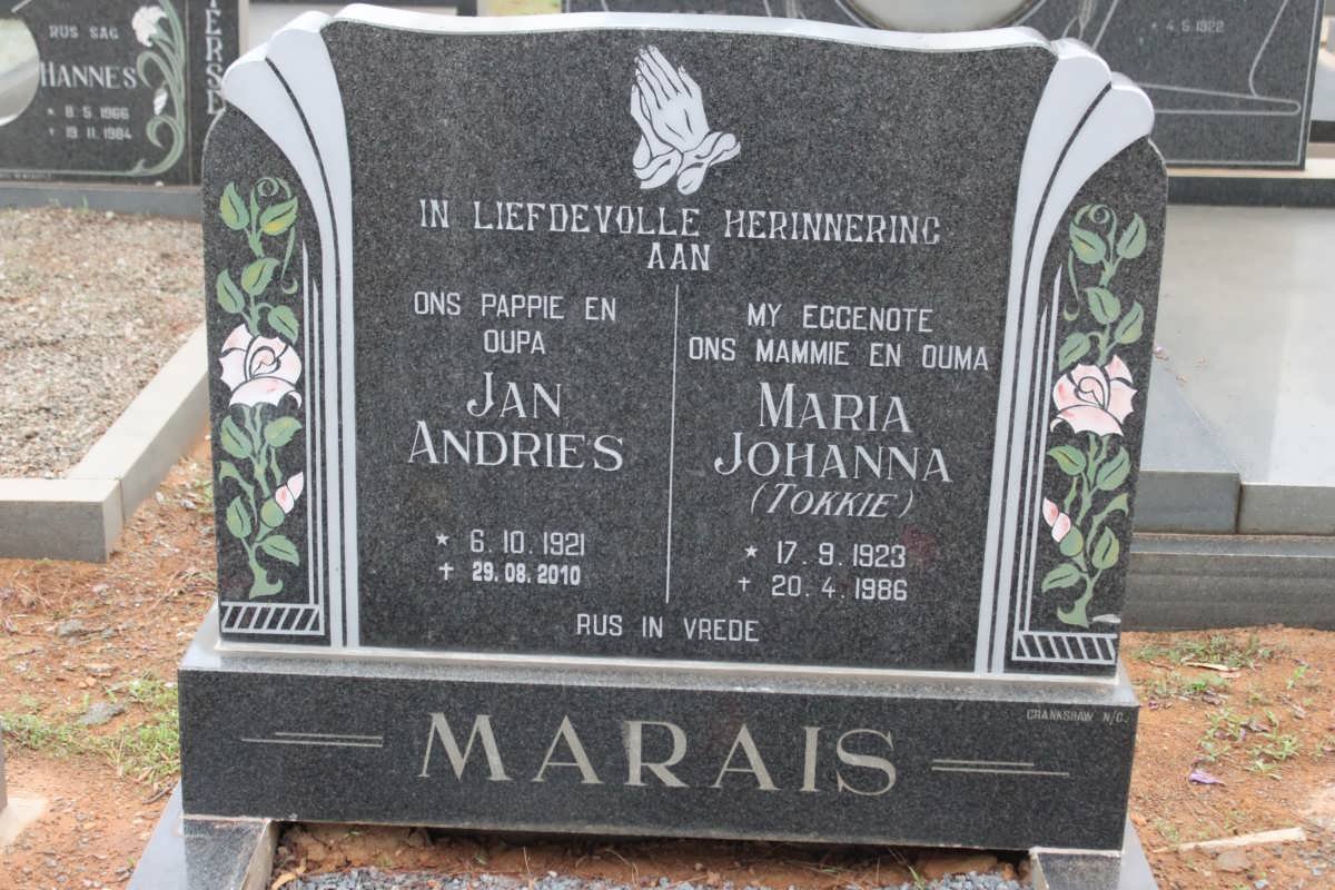 MARAIS Jan Andries 1921-2010 &amp; Maria Johanna 1923-1986