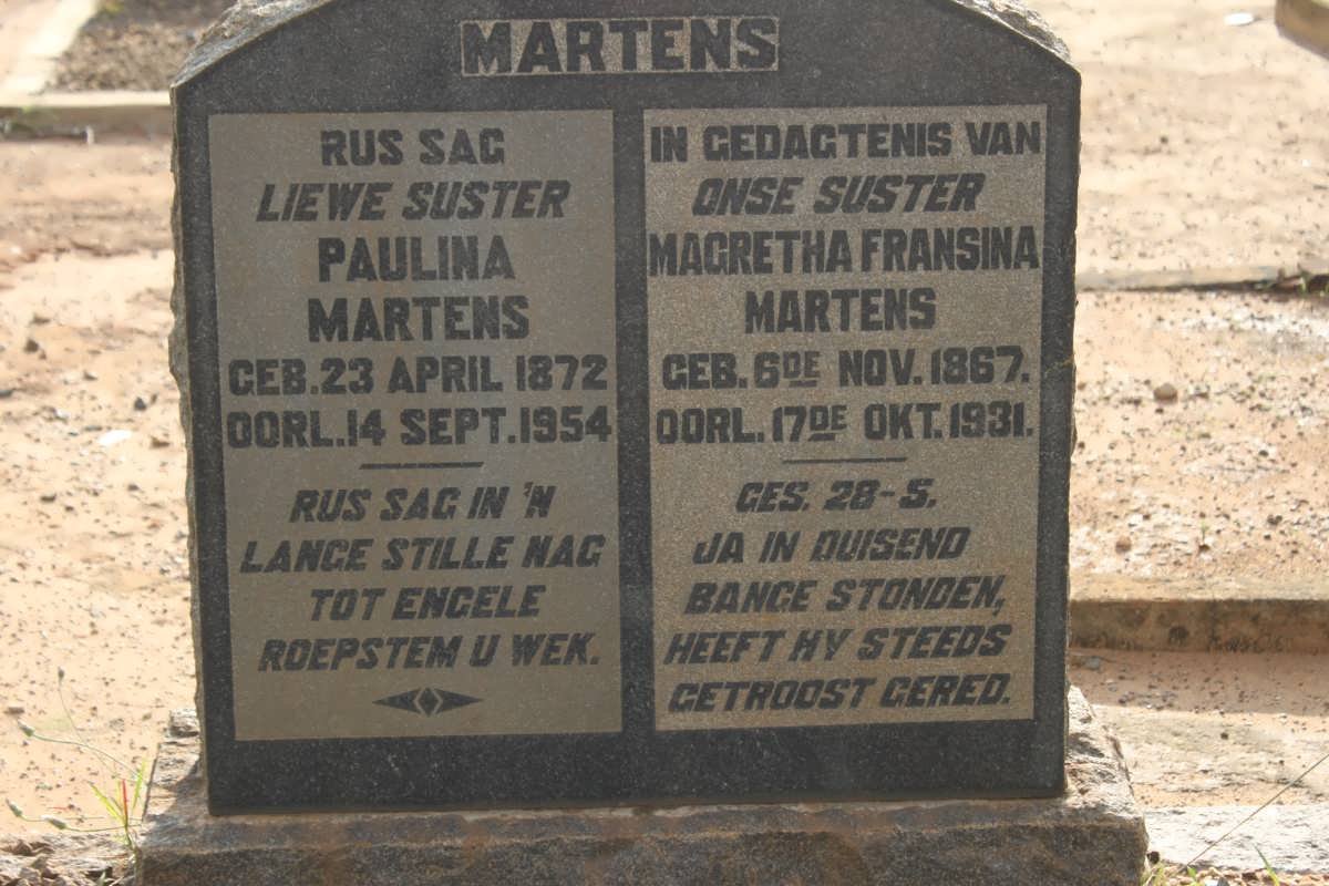 MARTENS Magretha Fransina 1867-1931 :: MARTENS Paulina 1872-1954
