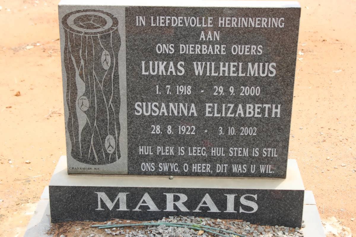 MARAIS Lukas Wilhelmus 1918-2000 &amp; Susanna Elizabeth 1922-2002