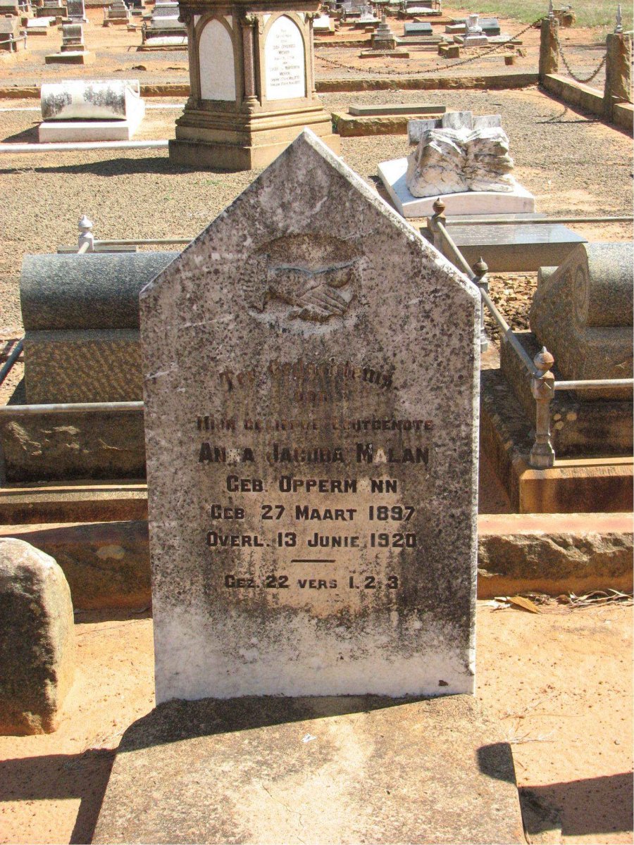 MALAN Anna Jacoba nee OPPERMANN 1897-1920
