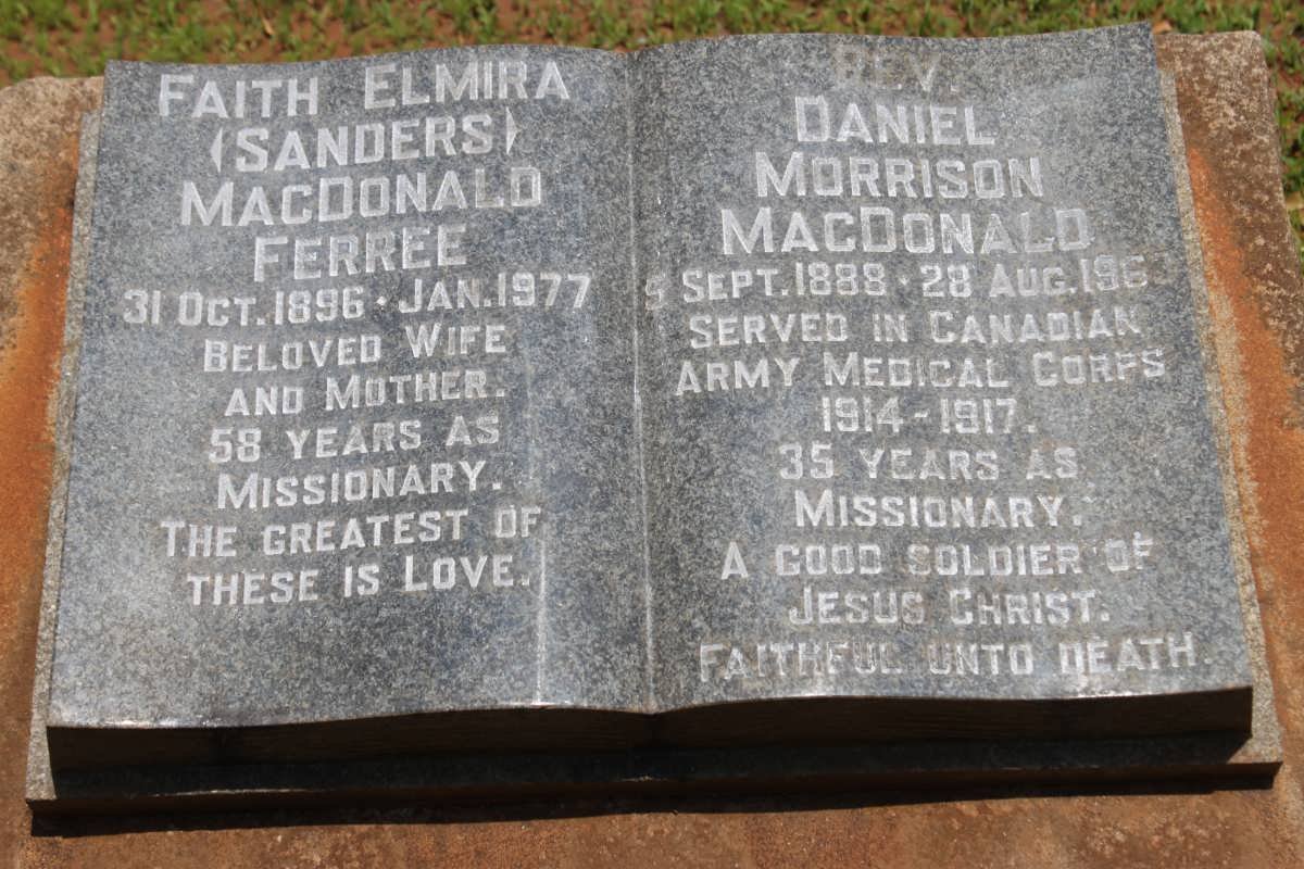 MACDONALD Daniel Morrison 1888-1963 &amp; Faith Elmira formely FERREE nee SANDERS 1896-1977
