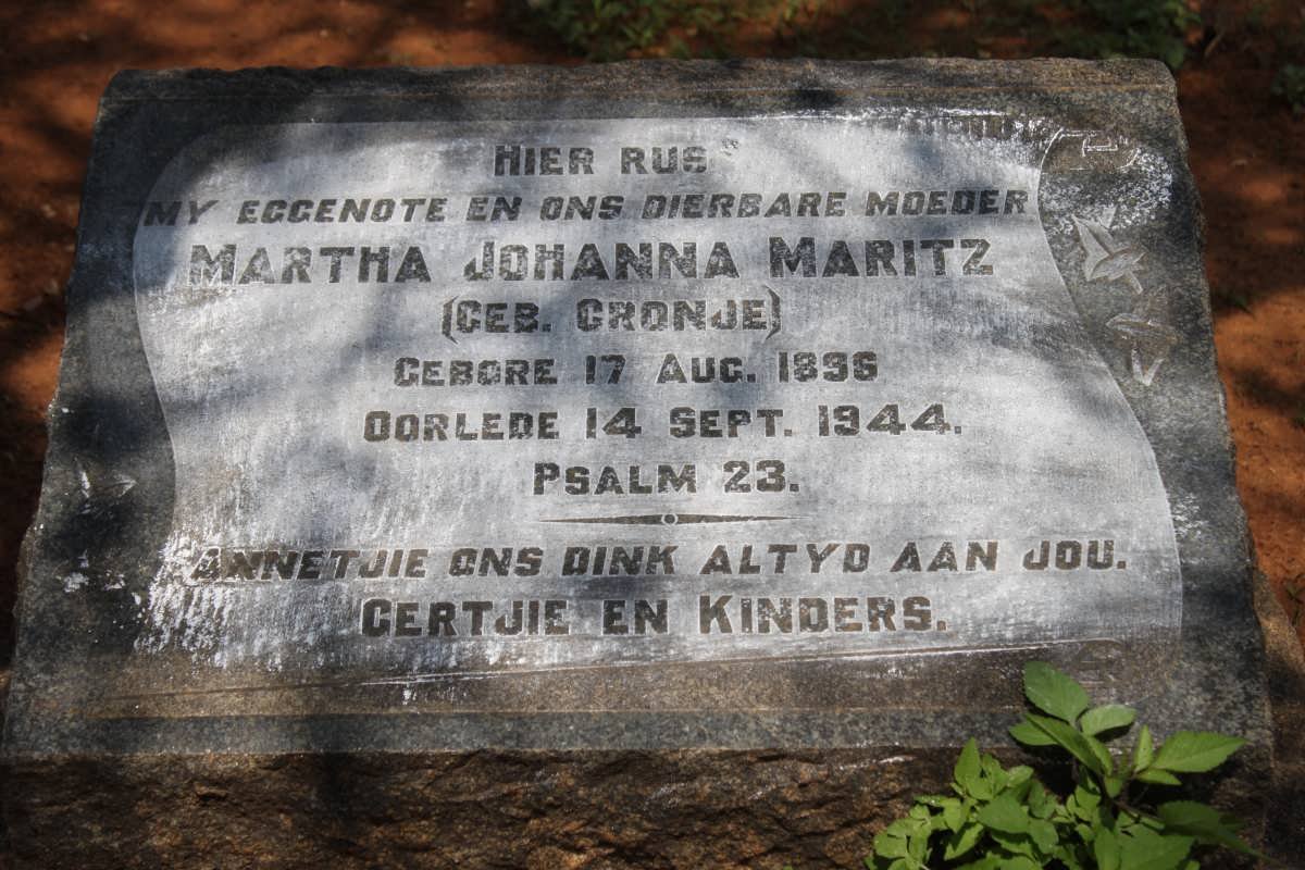 MARITZ Martha Johanna nee CRONJE 1896-1944