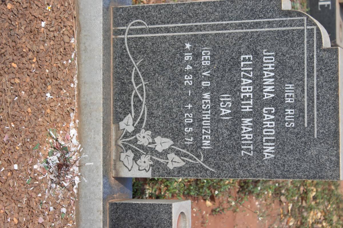 MARITZ Johanna Carolina Elizabeth nee VAN DER WESTHUIZEN 1932-1971