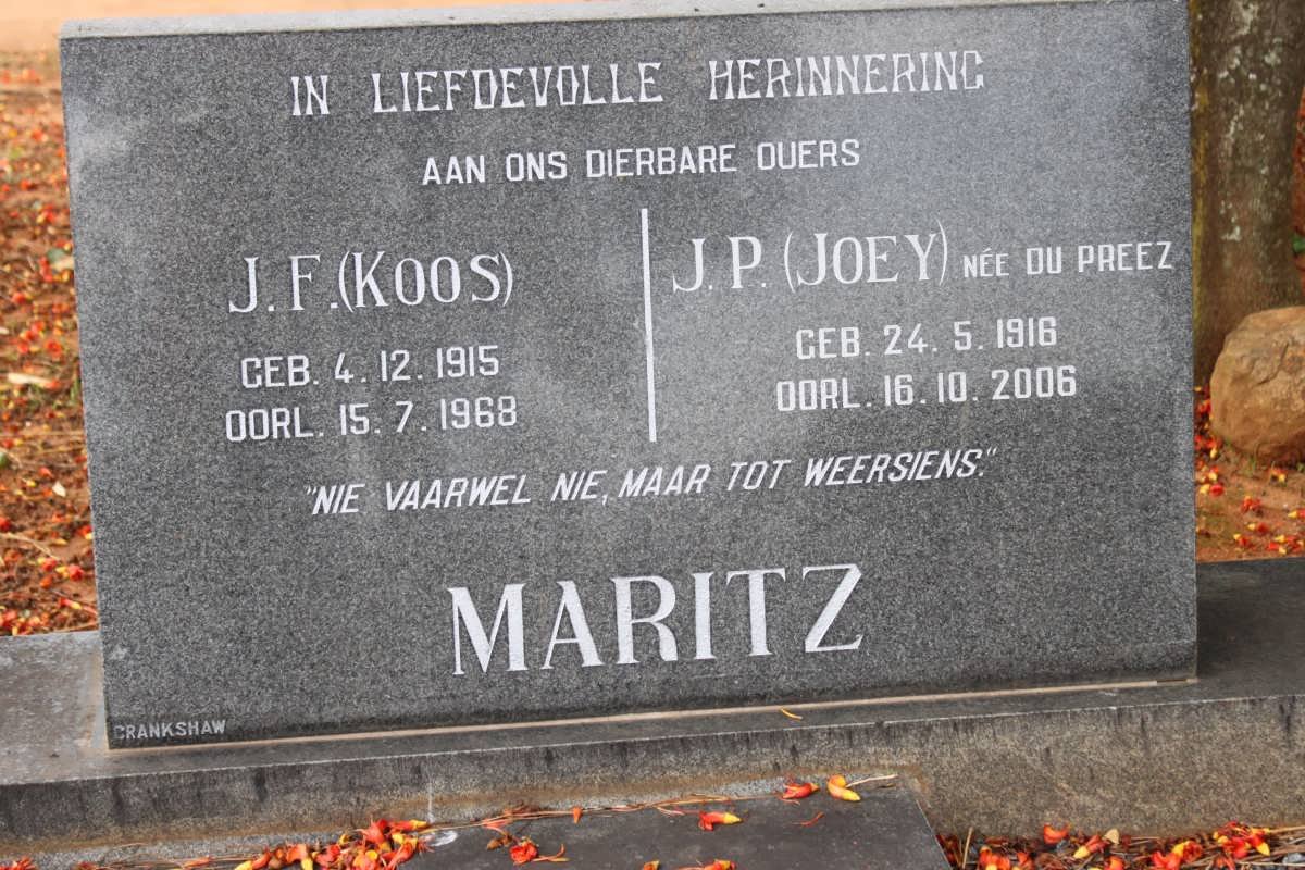 MARITZ J.F. 1915-1968 &amp; J.P. DU PREEZ 1916-2006