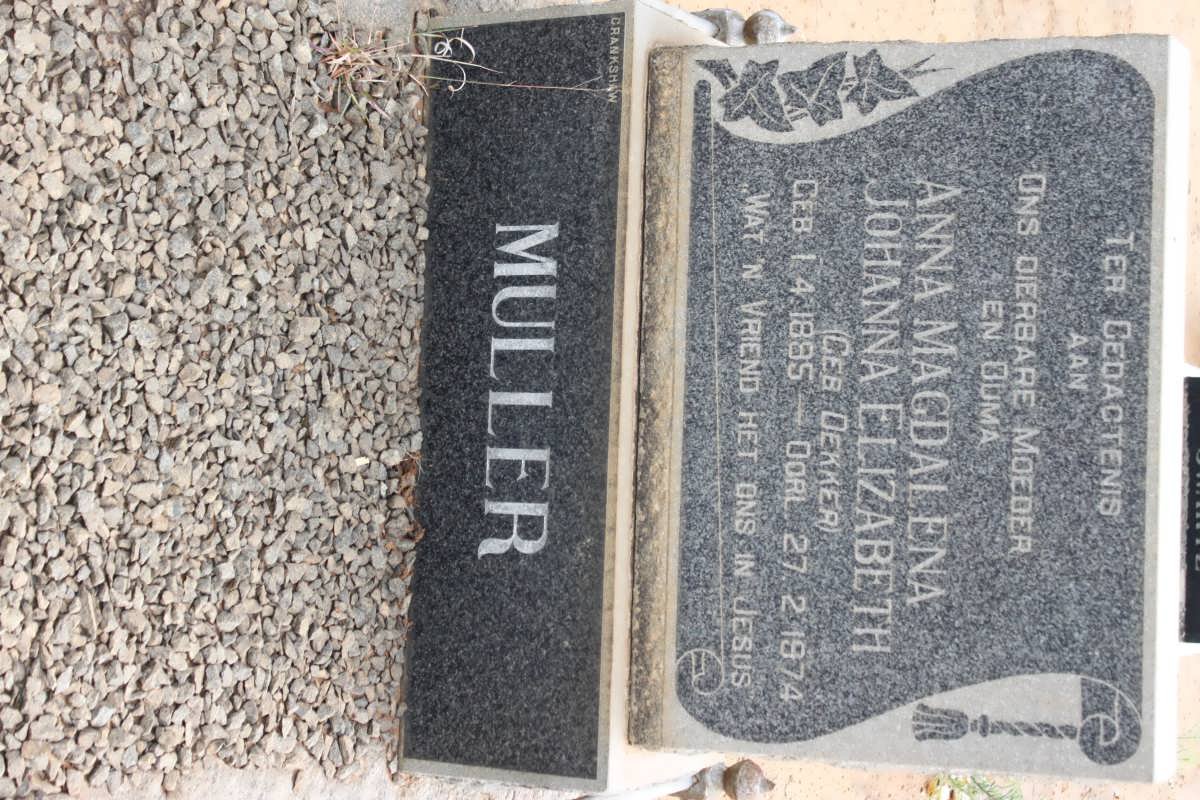 MULLER Anna Magdalena Johanna Elizabeth nee DEKKER 1885-1974