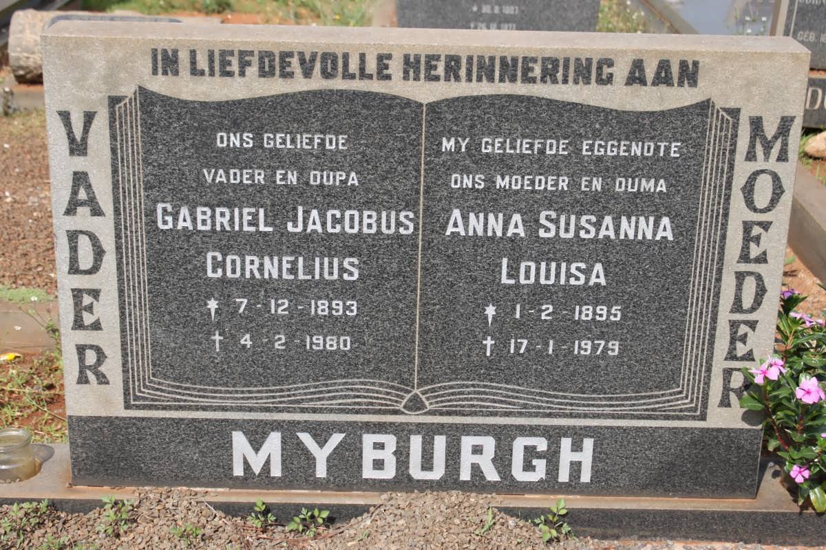 MYBURGH Gabriel Jacobus Cornelius 1893-1980 &amp; Anna Susanna Louisa 1895-1979