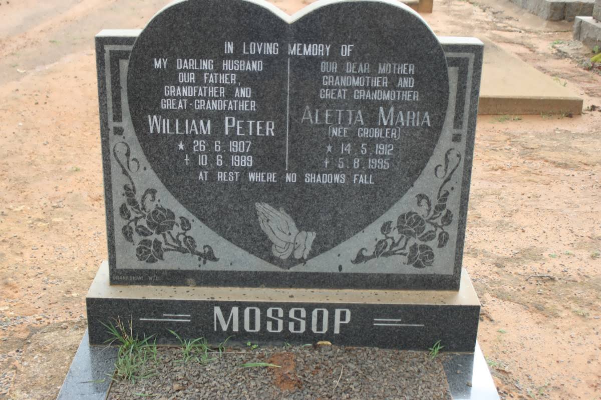 MOSSOP William Peter 1907-1989 &amp; Aletta Maria GROBLER 1912-1995