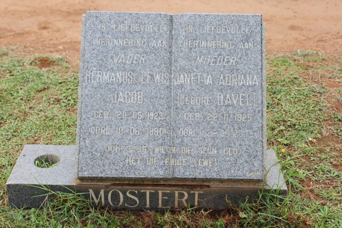 MOSTERT Hermanus Lewis Jacob 1923-1990 &amp; Janetta Adriana DAVEL 1925-2003